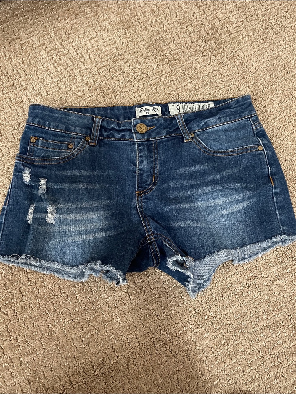 Indigo Rein Distressed Dark Blue Denim Shorts
